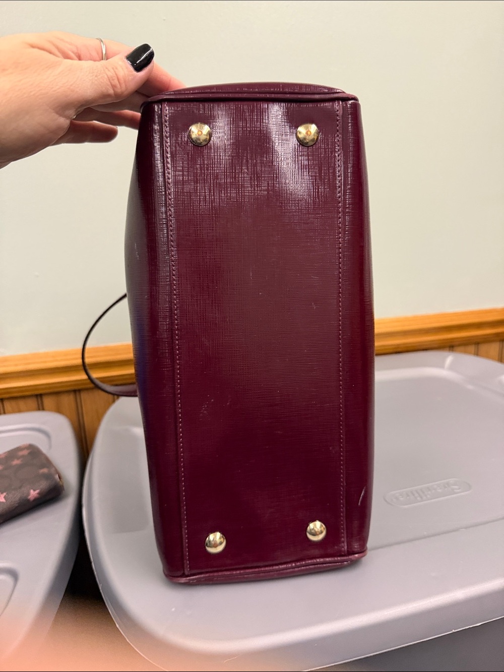 Coach Plum Peyton Patent Leather Satchel with Gold Hardware - Picture 9 of 15